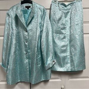 Women’s 2 Pc Set Blazer & Skirt Plus Size 26 W Turquoise